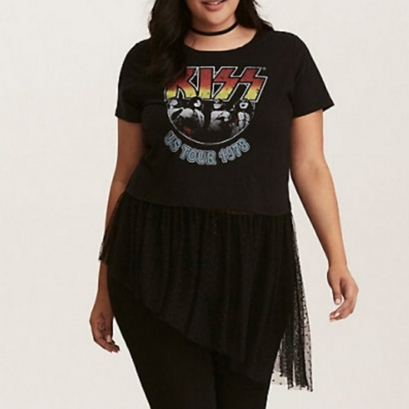 torrid Tops - NWT Torrid KISS 1978 tour lace Tool hem shirt 1X